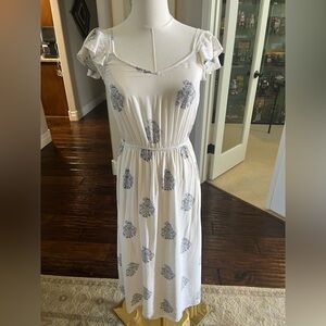 LOFT Beach Cream Maxi Dress with Black Floral Motif, XS, GUC